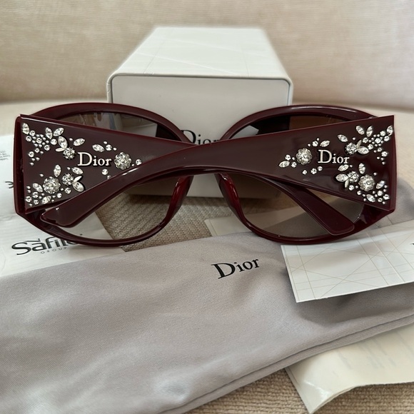 Dior Dark Red Sunglasses with Crystal Details - Picture 1 of 16